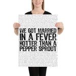 We Got Married In a Fever Hotter Than A Pepper Sprout | Johnny Cash June Carter Song Lyric Print - Stadium Prints