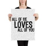All of Me Loves All of You, John Legend Lyric Art Print - Stadium Prints