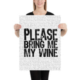 Please Bring Me My Wine | The Eagles- Hotel California | Music Lyric Art Print - Stadium Prints