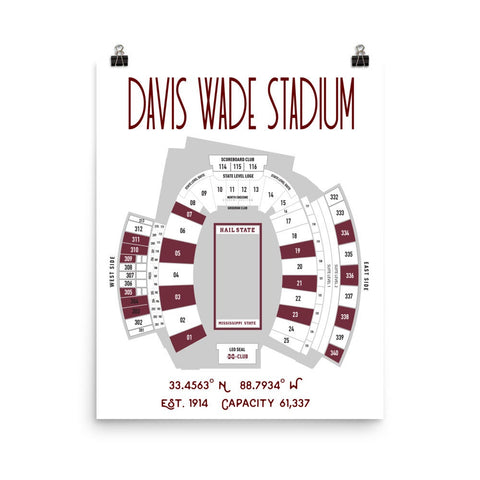 Mississippi State Football Davis Wade Stadium Poster Print - Stadium Prints